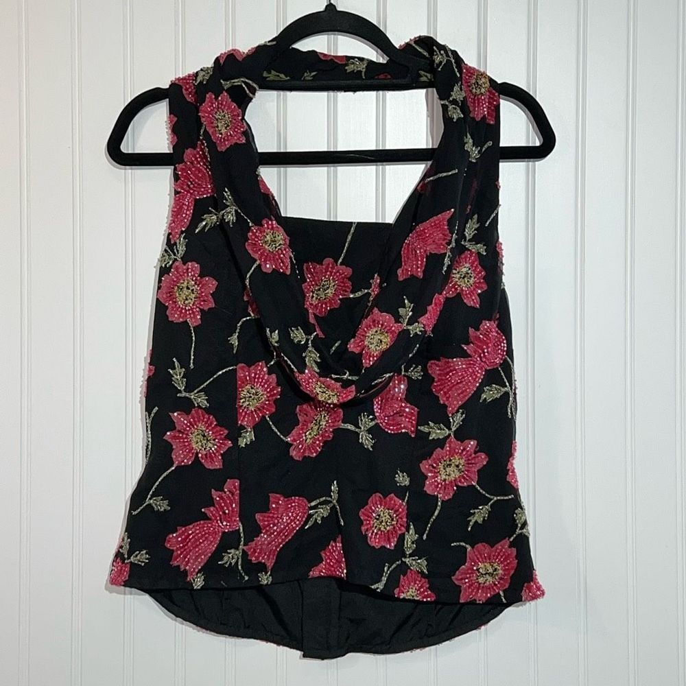 Floral Embroidered Women's Blouse - Black and Pink